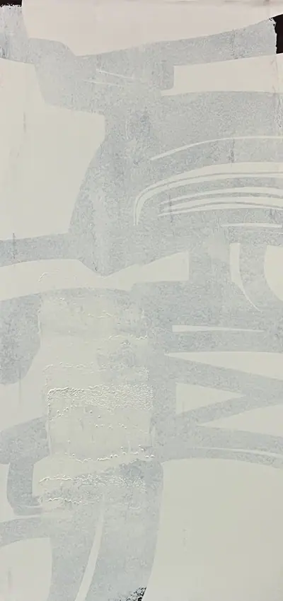 Canvas: pale grey gestural forms on white at very low contrast, the composition found rather than read.